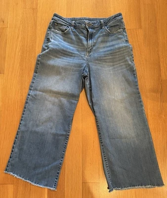 Повседневные джинсы a.n.a с высокой посадкой и широкими штанинами синие размер 12 джинсовая ткань с необработанным подолом - Изображение 1 из 4