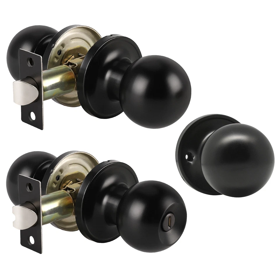 KNOBWELL Black Round New Door Knob Lock Door Handles Passage Privacy Dummy Use - Image 1 of 1