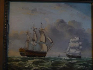 Gemälde Ölgemälde Schiff Segelschiff Marine Nautika Meer Ölbild Kriegsschiff - Picture 1 of 6