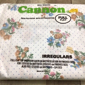 Vintage Cannon Full Flat Sheet No-Iron Floral Dots IRREGULARS - Picture 1 of 6