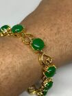 Vintage Victorian Round Natural Green Jade Bracelet 7.5" 14K Yellow Gold Over
