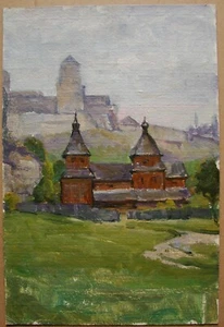 Ukrainian Soviet USSR Oil Painting impressionism architecture old castle  - Picture 1 of 4