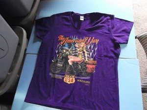 The American Way Fighting Machine Purple V Neck Short Sleeve Graphic Tee XL - Picture 1 of 8