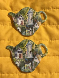 Vintage Melamine Tea Bag Holders Birdhouses & Garden Italy (2) - Picture 1 of 8