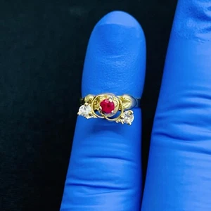 14k Yellow Gold Spinning Spinner Pink Ruby & CZ Flower Heart Wedding Ring Size 3 - Picture 1 of 10