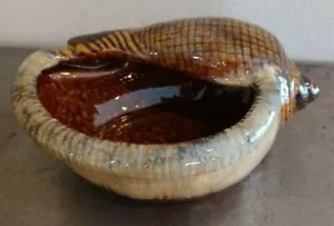 Handmade Ceramic Seashell Bowl With Different Shades Of Brown 10" x 7.25" - Picture 1 of 12