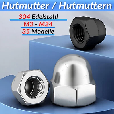 Hutmutter Edelstahl DIN1587 hohe Form A2 V2A Edelstahl Hutmuttern Muttern M3-M24 - Bild 1 von 4