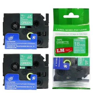 Paquete de 2 cintas blancas sobre verdes de 18 mm para fabricante de etiquetas P-touch modelo PT1900, PT-1900 - Imagen 1 de 1