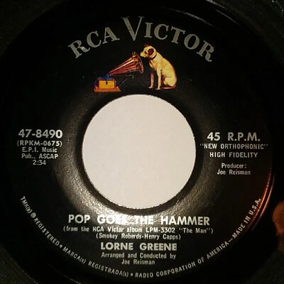 LORNE GREENE 45 POP GOES THE HAMMER B/W THE MAN NM RCA VICTOR 47-8490 POPCORN Foto 1 de 2