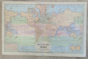 Antique Map of the World Showing Wind Patterns and Storms H. Berghaus 1884 - Picture 1 of 3