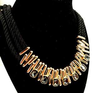 WHITE HOUSE BLACK MARKET Silver Tone Gray Crystal Triple Cord Statement Necklace