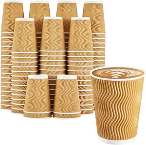 Disposable Ripple Triple walled Paper Coffee Cup Brown Cups - Picture 1 of 5