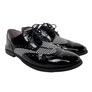 Johnston Murphy Women's Black Patent Leather Houndstooth Lace Wingtip Oxford 8.5