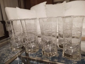 Set 8 Vtg Libbey Tall Glasses Tumblers White & Gold Trim Rare - Picture 1 of 5
