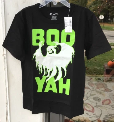 Boys Childrens Place S 5-6 Black T-Shirt Glow In Dark BOO YAH Ghost Q - Image 1 of 4