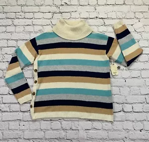 NWT $44 St. John’s Bay Women’s Size Large Blue Striped Turtleneck Sweater/Jumper - Picture 1 of 17