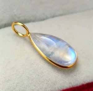 Rainbow Moonstone Pendant, Pear Gemstone Pendant 18k Yellow Gold Charm Pendant - Picture 1 of 5