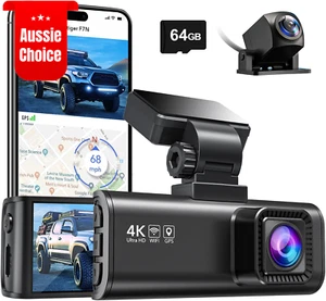 F7N 4K Dual Dash Cam 64GB Wifi GPS Front 4K Rear 1080P 3.18 Inch Screen Parking - Picture 1 of 12