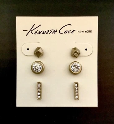 Juego de 3 aretes Kenneth Cole tono dorado mate con cristales cortados Foto 1 de 4