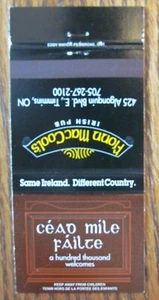 IRISH PUB MATCHBOOK MATCHCOVER: CEAD MILE FAILTE (TIMMINS, ONTARIO) -E8 - Picture 1 of 1