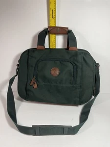 Samsonite Dark Hunter Green Fabric Tan Faux Leather Carry on Luggage - Picture 1 of 15