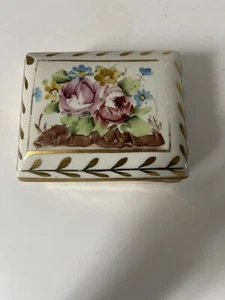 Dresden Porcelain Trinket Jewelry Box Rose Floral With Gold Trim - Picture 1 of 6