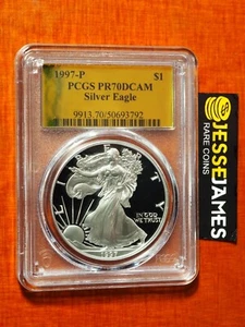 1997 P PROOF SILVER EAGLE PCGS PR70 DCAM GOLD FOIL LABEL - Picture 1 of 2