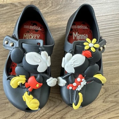 Mini Melissa x Disney Kissing Mickey Minnie Mouse Black Mary Jane Shoes Size 5 - Image 1 of 4