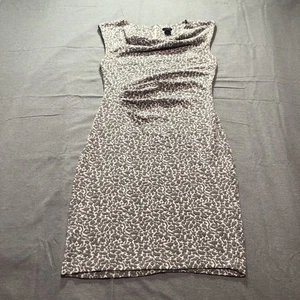 Abito Ann Taylor Shift donna M scollo cappuccio animale astratto stampa all over grigio - Foto 1 di 8