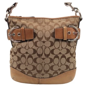 Coach Signature Braun Silber Hardware Canvas F03574 Schultertasche Pochette Crossb - Bild 1 von 10