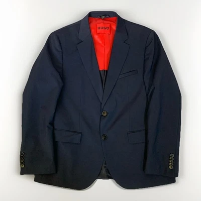 HUGO BOSS 38S Navy Blue Wool Karl232X Mens Blazer Suit Jacket Sport Coat - Image 1 of 4