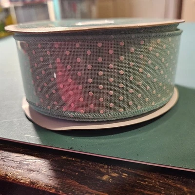 1 Roll RG Ribbon Sea Foam and White Polka Dot Wired Ribbon - Image 1 of 3