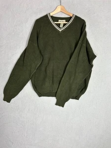Eddie Bauer, Men's Plain Green Knit V-neck Pullover Jumper, Size XL - Used - Picture 1 of 6