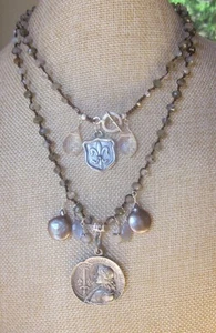 Joan of Arc Heals Necklace Labradorite Fleur de Lis Love Peasant Princess Long - Picture 1 of 12