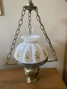 Vintage Brass Hurricane Ceiling Hanging Swag Lamp 2 Light Glass Globe 3 Way - Picture 1 of 8