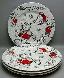 Zrike CHRISTMAS SKETCHBOOK  Disney Micky Mouse DINNER PLATE set of 4 - Picture 1 of 3