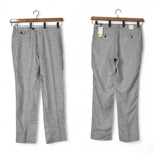 Pantalone lino slim fit sartoriale Banana Republic 33S x 30” pied de poule preppy nuovo con etichette - Foto 1 di 13