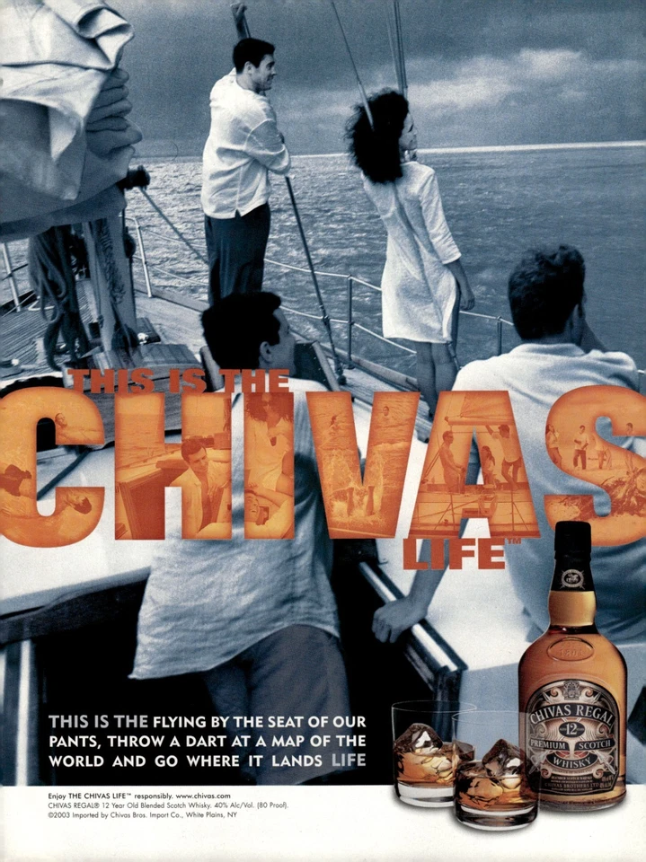 Chivas Regal 2004 whisky escocés velero asiento salvavidas de nuestros pantalones anuncio impreso vintage Foto 1 de 1