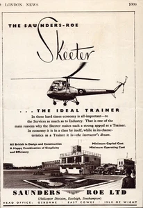 Saunders-Roe Skeeter anuncio impreso 1953 Saunders-Roe Isla de Wight entrenador en helicóptero - Imagen 1 de 1