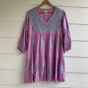 Vestido J. Marie Púrpura Floral Bordado Mediano Forrado Manga Larga Cuello en V Nuevo con Etiquetas - Imagen 1 de 8