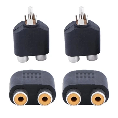 Brand New 4pcs Audio Connector Adapter Plug RCA Male to 2 RCA Females - Image 1 of 4