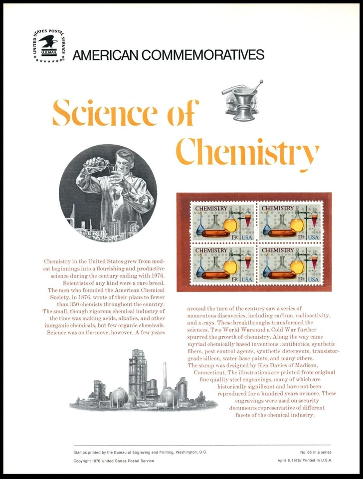 1976 Science of Chemistry 100th year CP65 commemorative panel 65 MNH Sc 1685 - Image 1 of 1