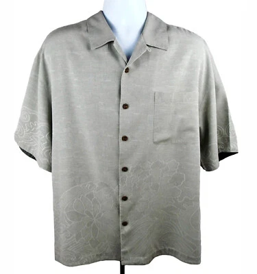 Jamaica Jaxx Para Hombres XL Camisa Hawaiana Seda Jacquard Diseño Floral Gris Aloha Campamento Foto 1 de 4