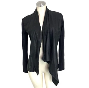 LaMarque Collection Leather Knit Asymmetric Cascade Drape Jacket Open Front XS - Picture 1 of 4