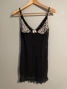 Victorias Secret Womens Slip Babydoll Dress Large Animal Print Lace Lingerie Y2K - Picture 1 of 8
