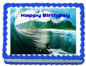 Surfing Image Happy Birthday Edible Cake Topper - Picture 1 of 1