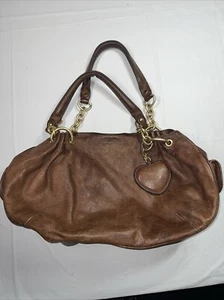 Vintage Y2K Juicy Couture Brown Leather Bag Purse Logo Heart Meduim - Picture 1 of 17