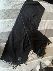 Canada Goose Large Black Wool Fringed Scarf 82 x 28 Authentic - Picture 1 of 4