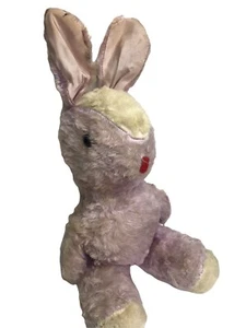 Vtg Purple Bunny Rabbit 14” Plush Satin Bendable Ears Mid Century Stuffed Animal - Picture 1 of 11