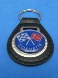 CHEVROLET CORVETTE FLAGS BLACK LEATHER KEYRING KEYFOB #274 BLUE - Picture 1 of 1